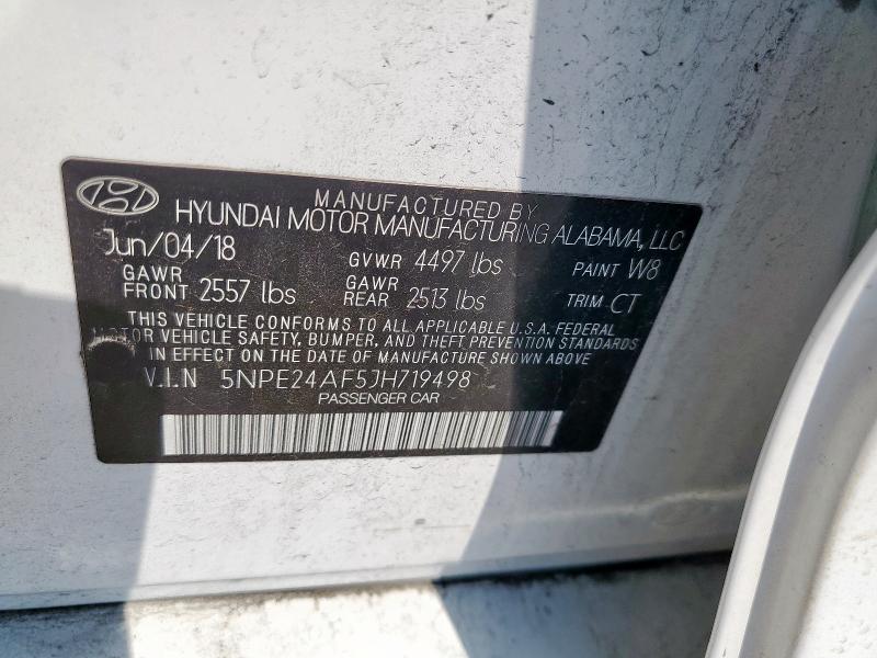 5NPE24AF5JH719498 - 2018 HYUNDAI SONATA SE 白色 照片 12