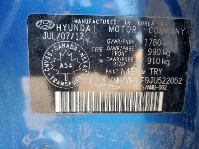 KMHD84LF9JU522052 - 2018 HYUNDAI ELANTRA SEL BLUE photo 13