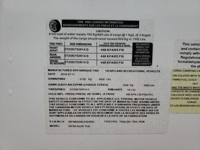 5SFNB2926LE424593 - 2020 HEARTLAND TRAIL RUNN WHITE photo 10