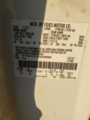 1FTNF1CF1EKD08686 - 2014 FORD F150 WHITE photo 12