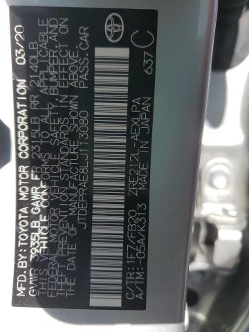 JTDEPRAE8LJ113080 - 2020 TOYOTA COROLLA LE SILVER photo 12