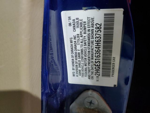 2HGES16364H637582 - 2004 HONDA CIVIC DX VP 蓝色 照片 12