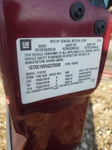 1GTEC19V34Z275509 - 2004 GMC NEW SIERRA C1500 MAROON photo 12