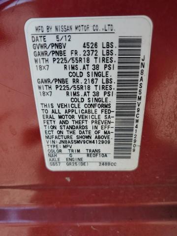 JN8AS5MV9CW412909 - 2012 NISSAN ROGUE S RED photo 12