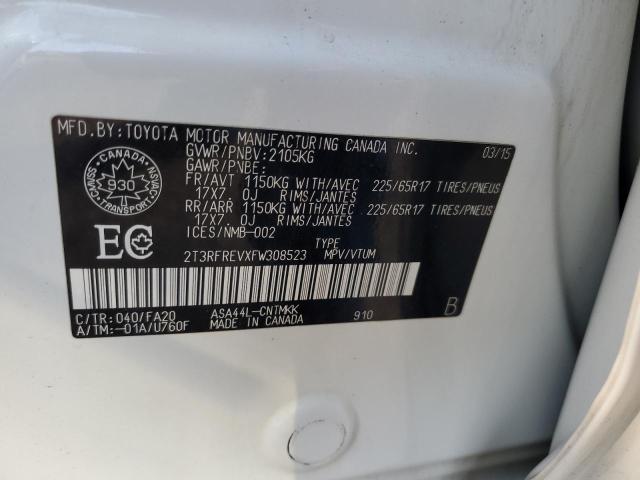 2T3RFREVXFW308523 - 2015 TOYOTA RAV4 XLE WHITE photo 13