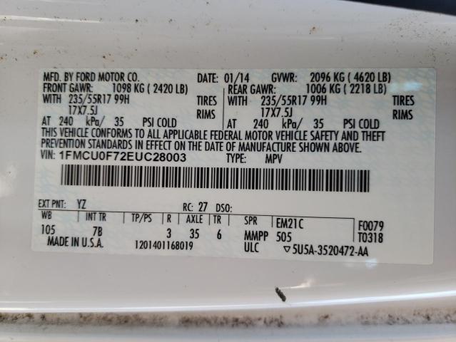 1FMCU0F72EUC28003 - 2014 FORD ESCAPE S WHITE photo 13