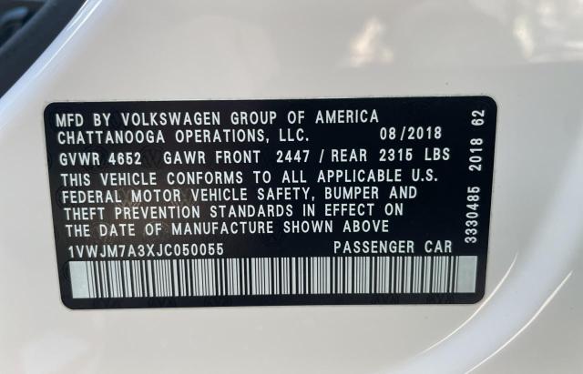 1VWJM7A3XJC050055 - 2018 VOLKSWAGEN PASSAT GT WHITE photo 10