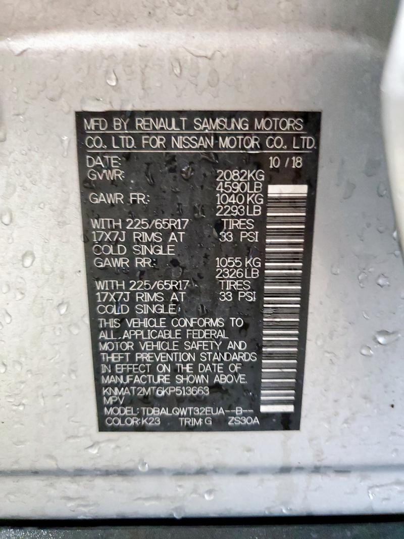 KNMAT2MT6KP513663 - 2019 NISSAN ROGUE S SILVER photo 13