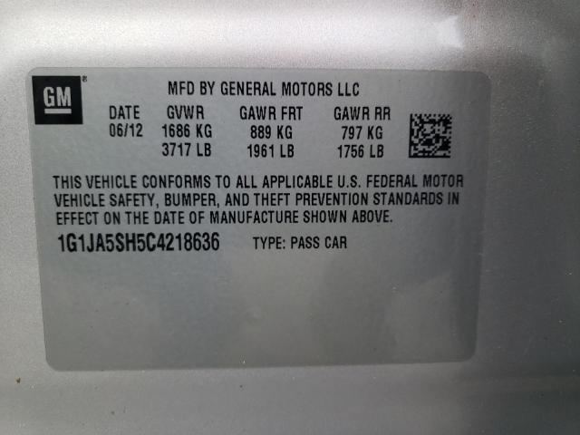 1G1JA5SH5C4218636 - 2012 CHEVROLET SONIC LS ვერცხლისფერი ფოტო 12