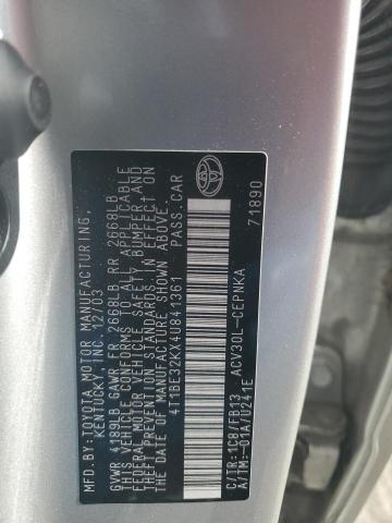 4T1BE32KX4U841361 - 2004 TOYOTA CAMRY LE SILVER photo 12