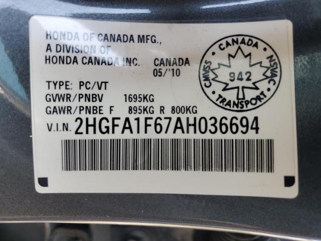 2HGFA1F67AH036694 - 2010 HONDA CIVIC LX-S Boz foto 13