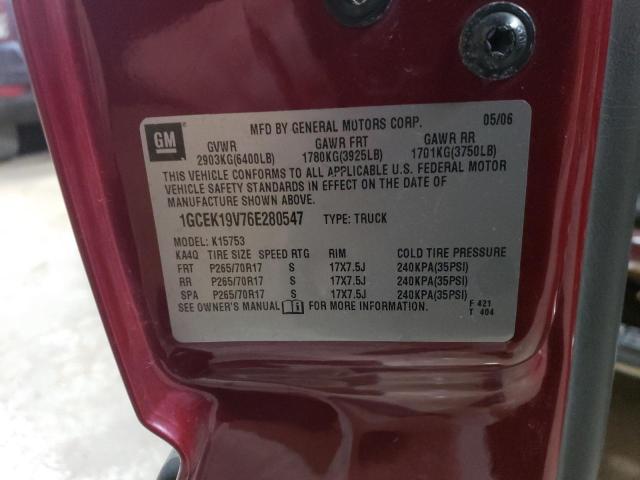 1GCEK19V76E280547 - 2006 CHEVROLET 1/2 TON K1500 RED photo 12