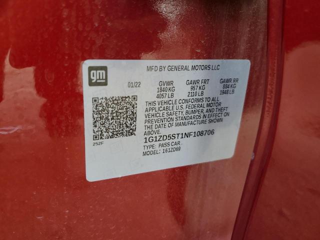 1G1ZD5ST1NF108706 - 2022 CHEVROLET MALIBU LT 红色 照片 12