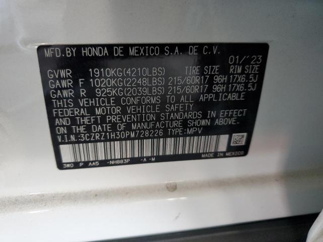 3CZRZ1H30PM728226 - 2023 HONDA HR-V LX WHITE photo 12