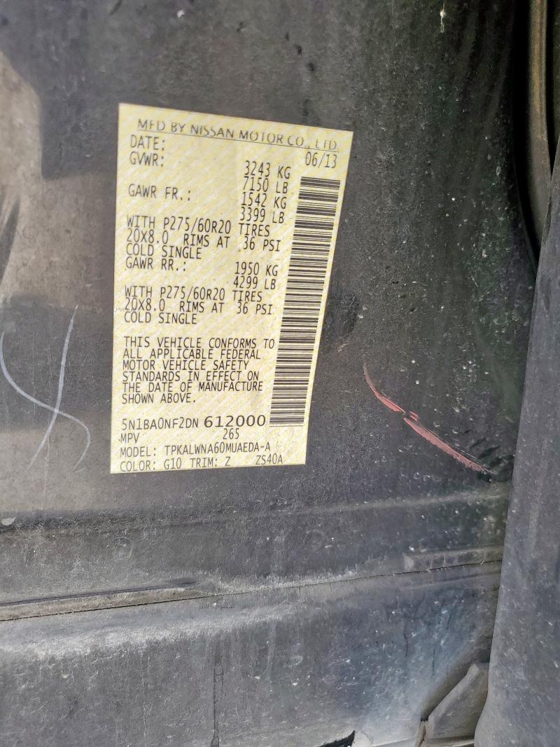 5N1BA0NF2DN612000 - 2013 NISSAN ARMADA PLATINUM BLACK photo 14