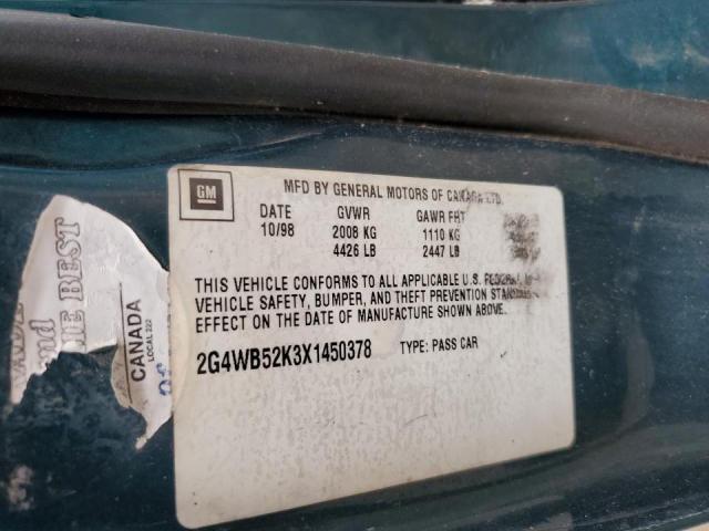 2G4WB52K3X1450378 - 1999 BUICK REGAL LS 绿色 照片 12