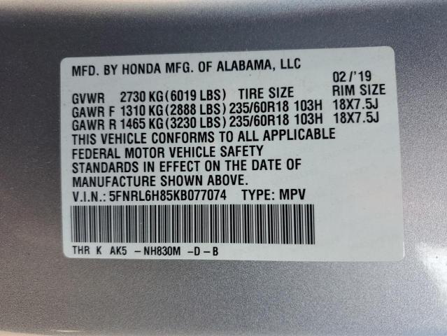 5FNRL6H85KB077074 - 2019 HONDA ODYSSEY TOURING Gümüş foto 13