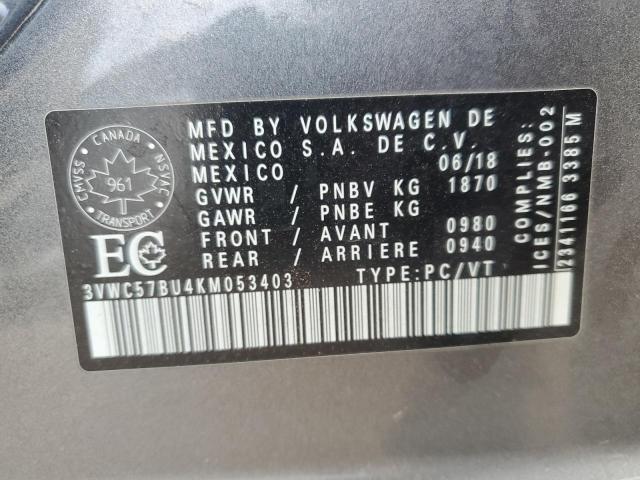 3VWC57BU4KM053403 - 2019 VOLKSWAGEN JETTA S GRAY photo 12