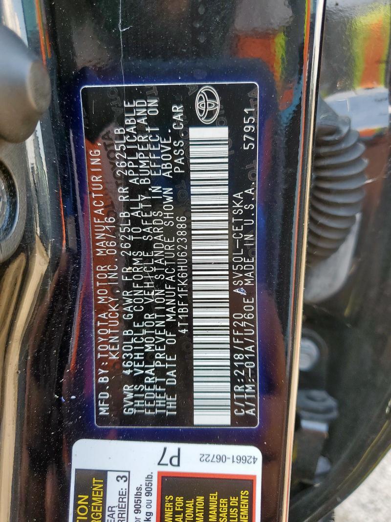 4T1BF1FK6HU623886 - 2017 TOYOTA CAMRY LE BLACK photo 13