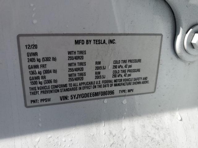5YJYGDEE6MF086996 - 2021 TESLA MODEL Y 白色 照片 13
