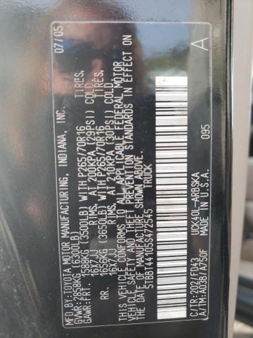 5TBBT44105S472545 - 2005 TOYOTA TUNDRA ACCESS CAB SR5 BLACK photo 12