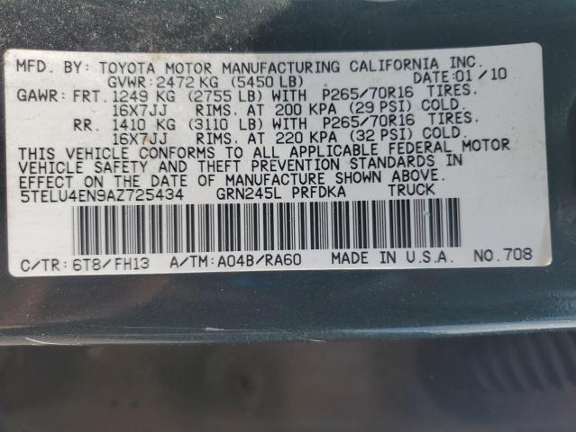 5TELU4EN9AZ725434 - 2010 TOYOTA TACOMA DOUBLE CAB მწვანე ფოტო 13