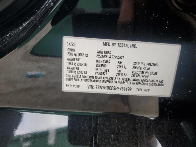 7SAYGDEF9PF751499 - 2023 TESLA MODEL Y 黑色 照片 13