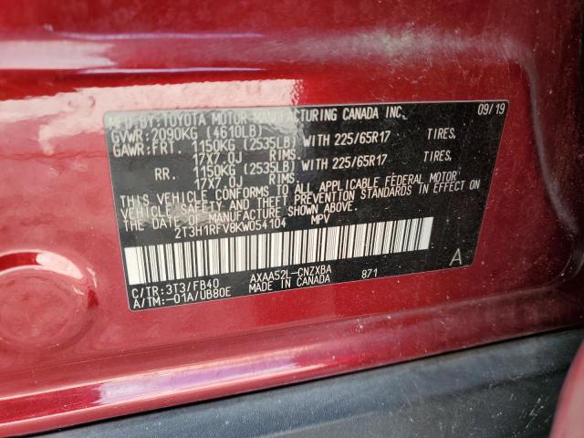 2T3H1RFV8KW054104 - 2019 TOYOTA RAV4 LE წითელი ფოტო 14