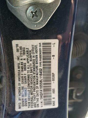 1HGFA16558L116452 - 2008 HONDA CIVIC LX BLUE photo 12