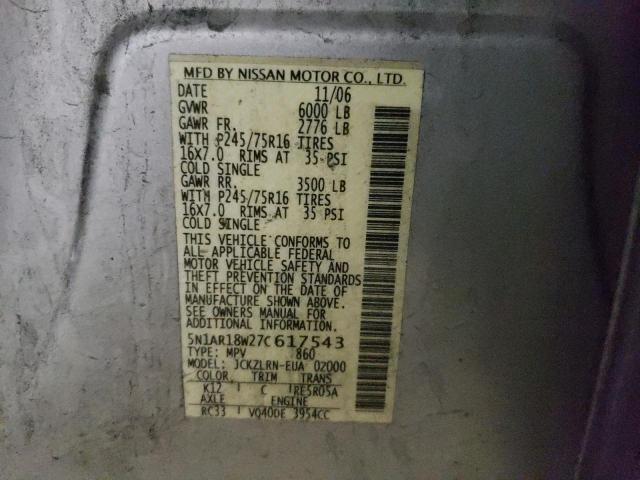 5N1AR18W27C617543 - 2007 NISSAN PATHFINDER LE 银色 照片 14