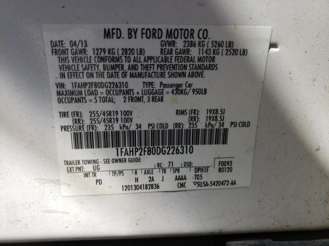 1FAHP2F80DG226310 - 2013 FORD TAURUS LIMITED WHITE photo 12