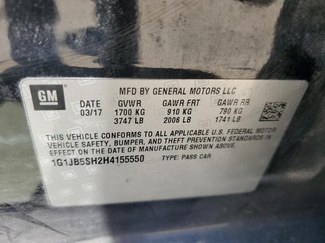 1G1JB5SH2H4155550 - 2017 CHEVROLET SONIC LS BLACK photo 12