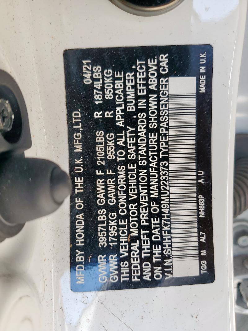 SHHFK7H49MU223373 - 2021 HONDA CIVIC SPORT 白色 照片 12