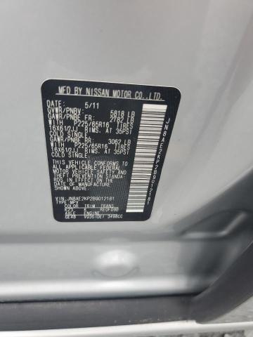 JN8AE2KP2B9012181 - 2011 NISSAN QUEST S SILVER photo 13