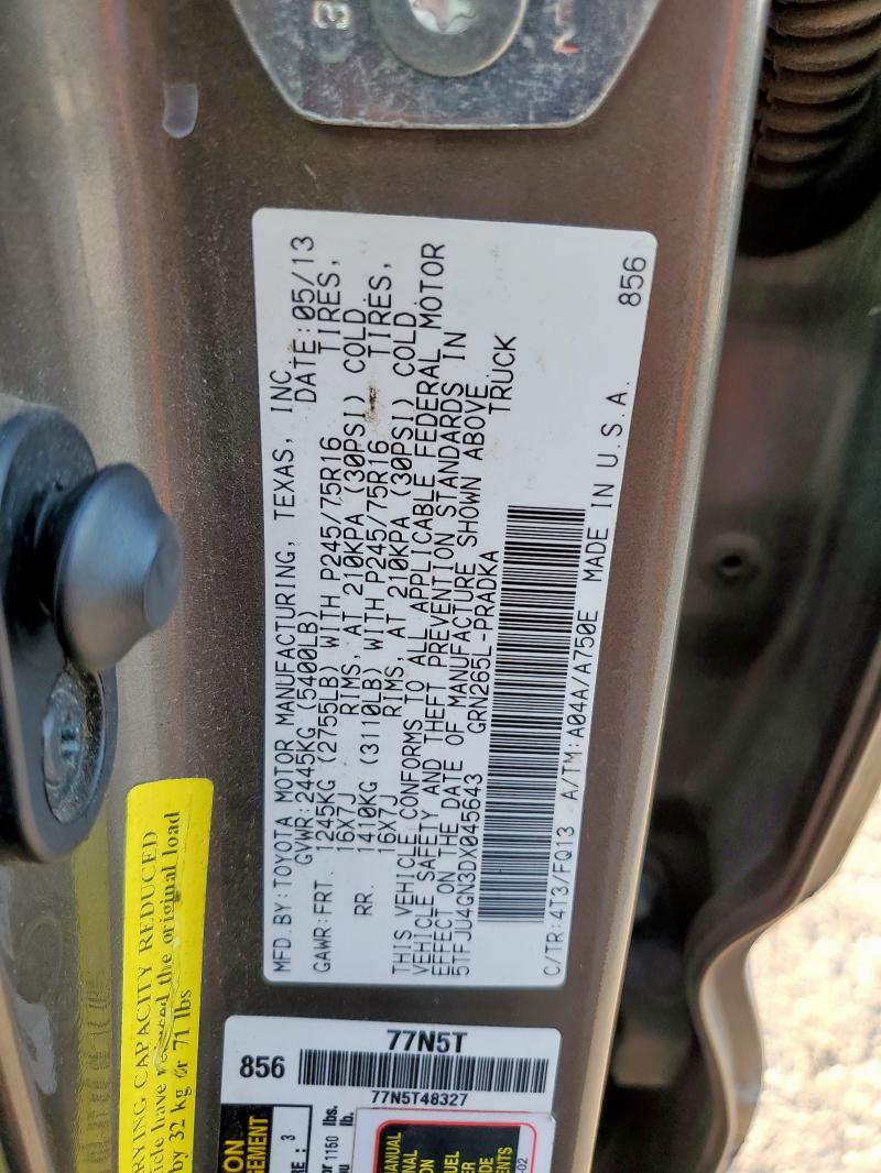 5TFJU4GN3DX045643 - 2013 TOYOTA TACOMA DOUBLE CAB PRERUNNER TAN photo 12