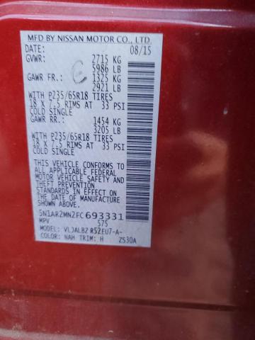 5N1AR2MN2FC693331 - 2015 NISSAN PATHFINDER S BURGUNDY photo 12