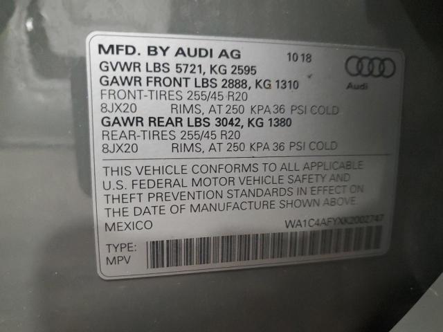 WA1C4AFYXK2002747 - 2019 AUDI SQ5 PRESTIGE GRAY photo 13