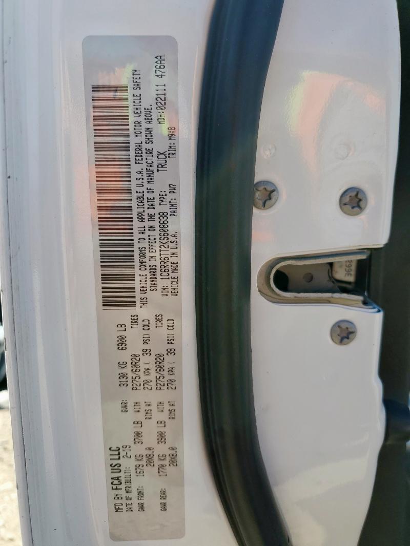 1C6RR6TT2KS608638 - 2019 RAM 1500 CLASSIC SLT თეთრი ფოტო 12