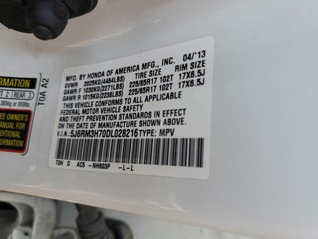 5J6RM3H70DL028216 - 2013 HONDA CR-V EXL WHITE photo 13