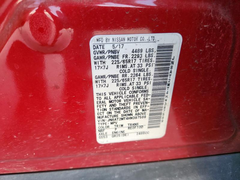 JN8AT2MT4HW397589 - 2017 NISSAN ROGUE S RED photo 13