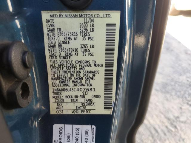 1N6AD06U45C407681 - 2005 NISSAN FRONTIER KING CAB LE BLUE photo 12