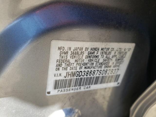 JHMGD38687S062837 - 2007 HONDA FIT S GRAY photo 12