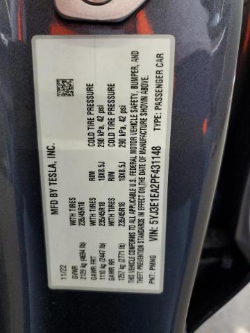 5YJ3E1EA2PF431148 - 2023 TESLA MODEL 3 GRAY photo 12