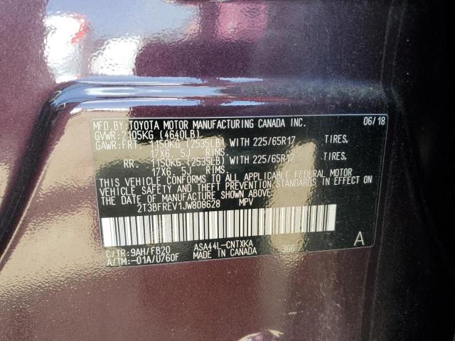 2T3BFREV1JW808628 - 2018 TOYOTA RAV4 LE PURPLE photo 13