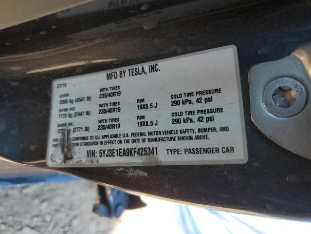 5YJ3E1EA9KF425341 - 2019 TESLA MODEL 3 Сұр фото 13