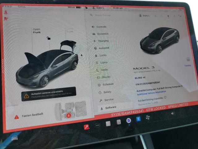 5YJ3E1EA9KF425341 - 2019 TESLA MODEL 3 Сұр фото 9