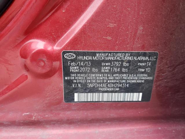 5NPDH4AE4DH294314 - 2013 HYUNDAI ELANTRA GLS RED photo 12