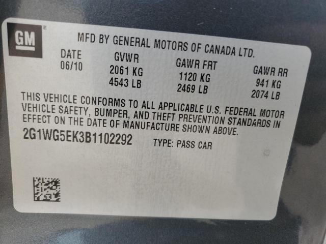 2G1WG5EK3B1102292 - 2011 CHEVROLET IMPALA LT 灰色 照片 12