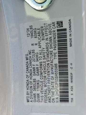 2HGFE2F53SH555986 - 2025 HONDA CIVIC SPORT Ақ фото 13