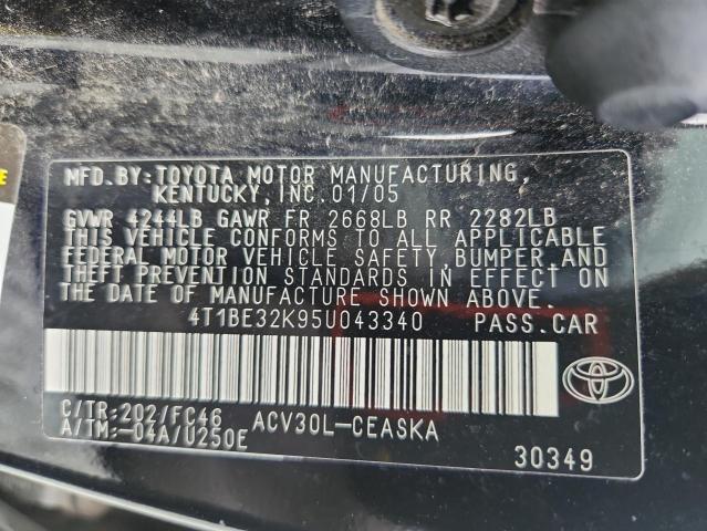 4T1BE32K95U043340 - 2005 TOYOTA CAMRY LE 黑色 照片 12